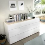 Commode white 6 tiroirs- Commode salon blanche