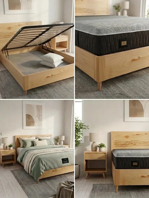 Lit coffre scandinave en hêtre